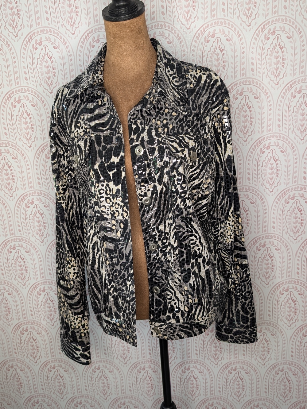 Choices Black & Cream Animal Print Jacket Sz M